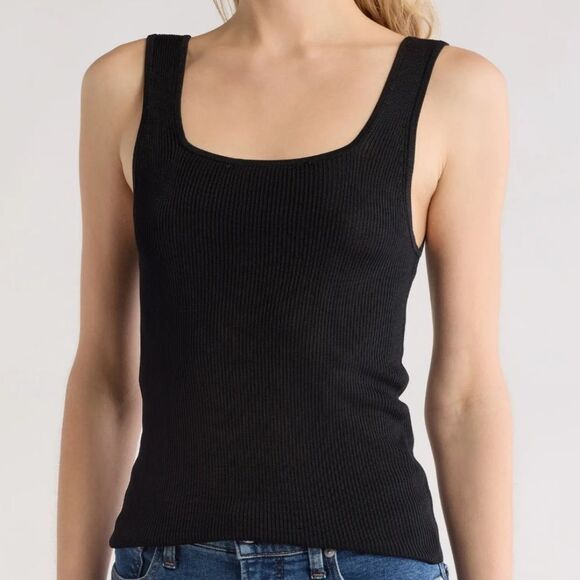 Madewell Soft Ribbed Sweater-Knit Tank Top Scoop Neck 100% Viscose Black Sz XS - Picture 1 of 12